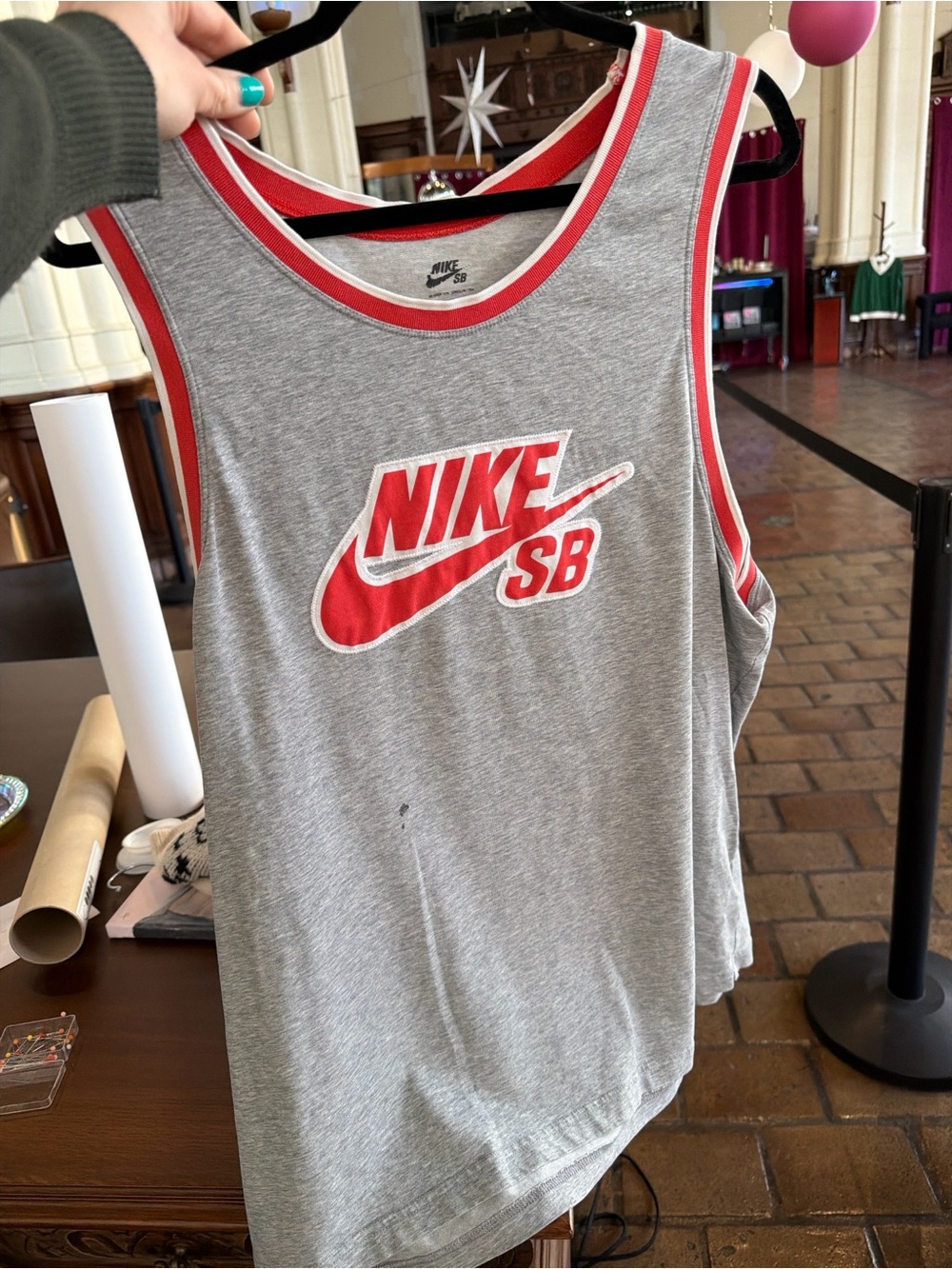 Nike Grey Tank with Red Logo and Trim